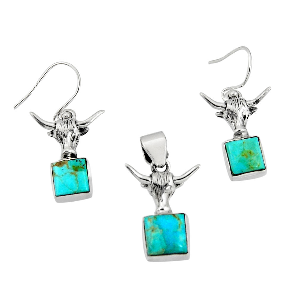 925 silver 6.78cts green arizona mohave turquoise pendant earrings set r20967