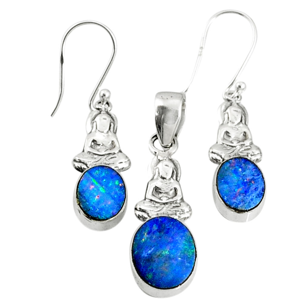 6.04cts natural doublet opal australian 925 silver pendant earrings set r69943