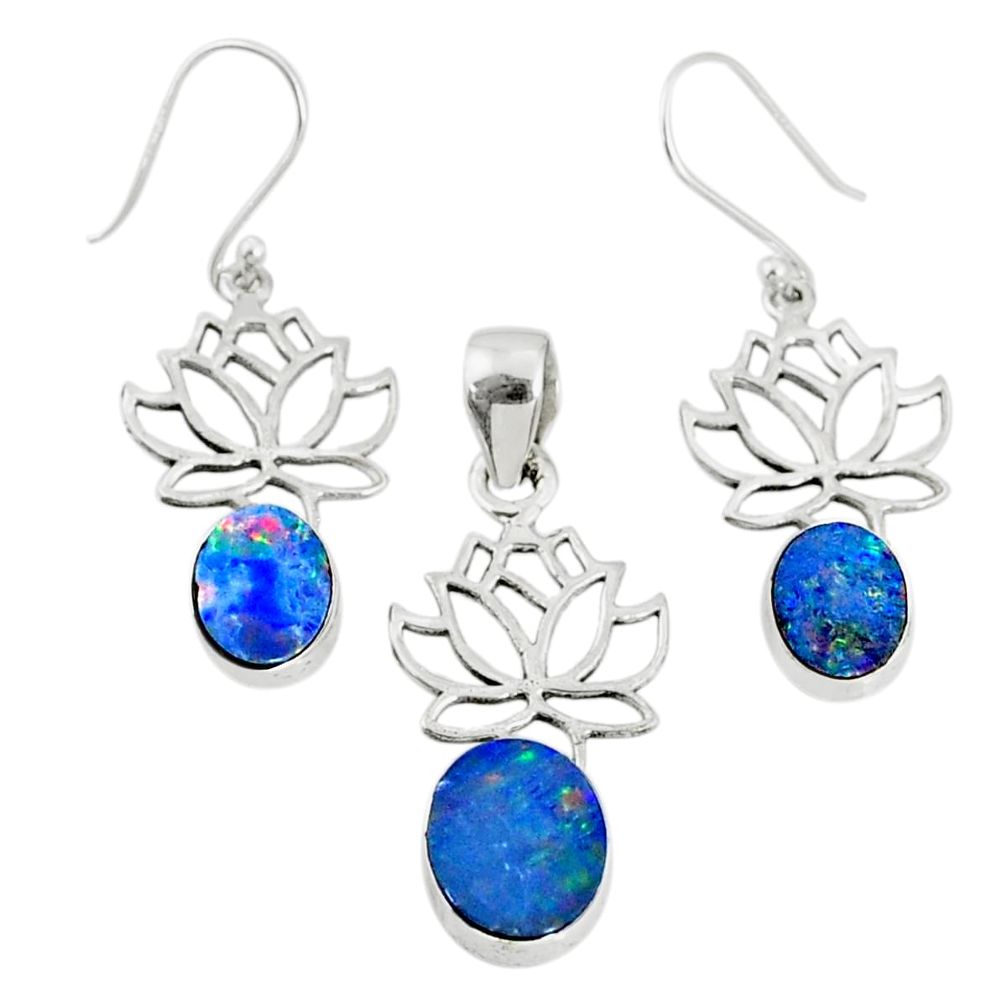 6.33cts natural doublet opal australian 925 silver pendant earrings set r69956