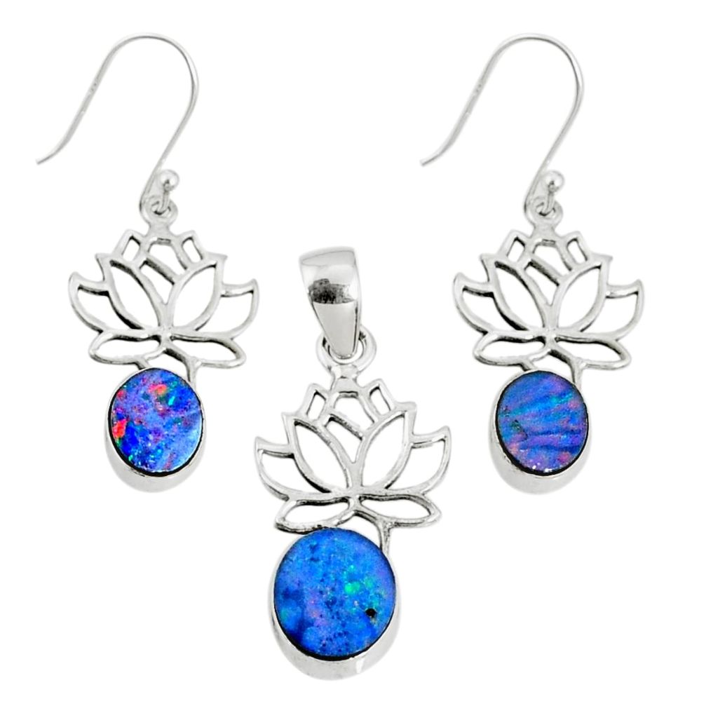 6.33cts natural doublet opal australian 925 silver pendant earrings set r69958