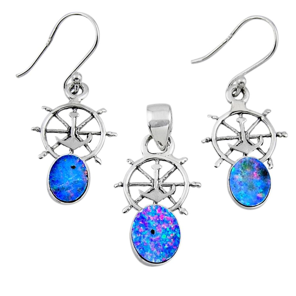 5.52cts natural doublet opal australian 925 silver pendant earrings set r69980