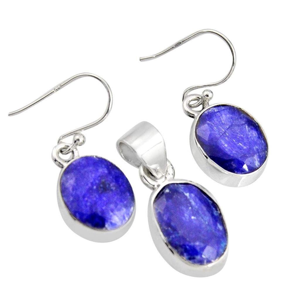 925 silver 17.36cts natural blue sapphire pendant earrings set jewelry r8820