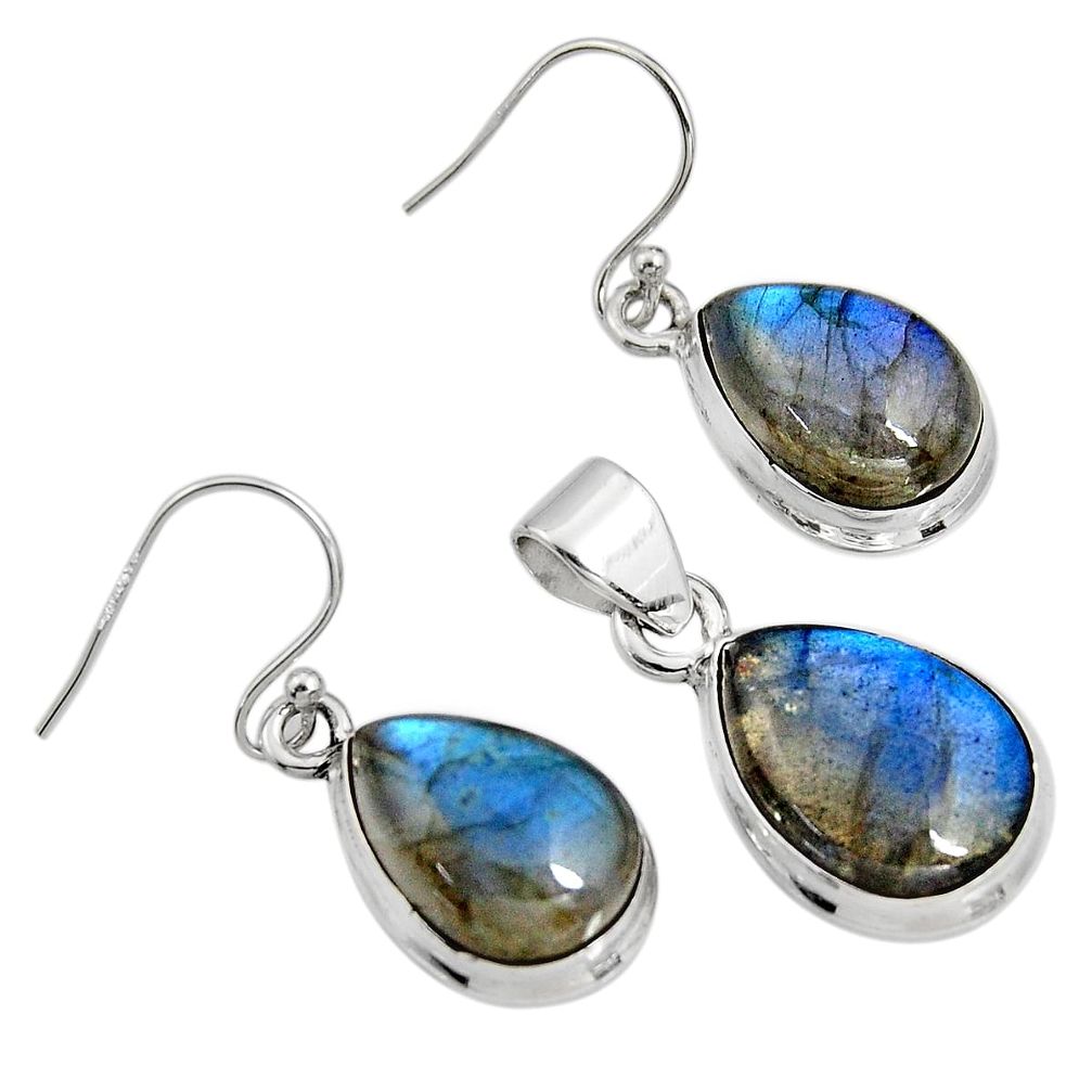 21.76cts natural blue labradorite 925 sterling silver pendant earrings set r8821