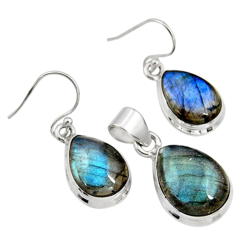 20.37cts natural blue labradorite 925 sterling silver pendant earrings set r8823