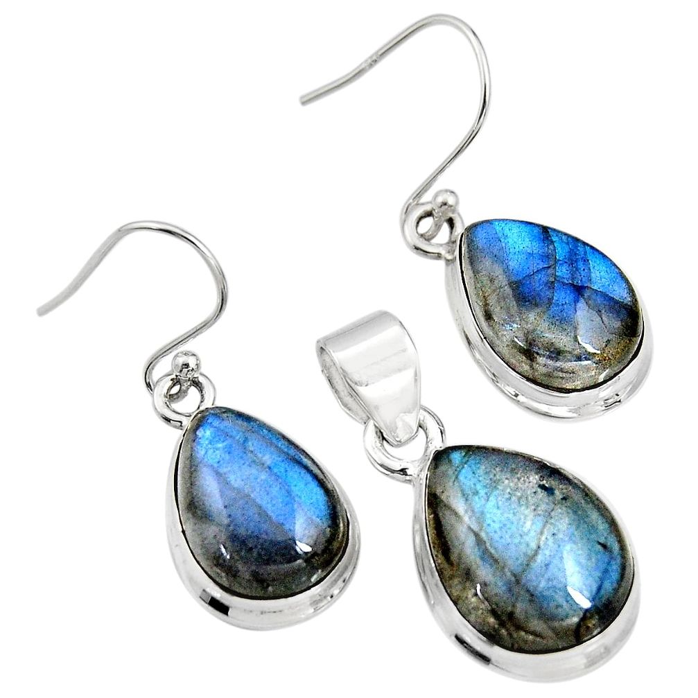 21.76cts natural blue labradorite 925 sterling silver pendant earrings set r8825