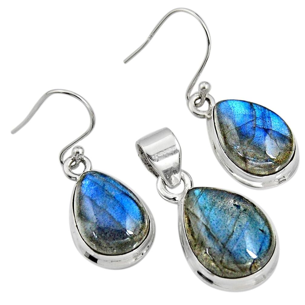 20.83cts natural blue labradorite 925 sterling silver pendant earrings set r8826