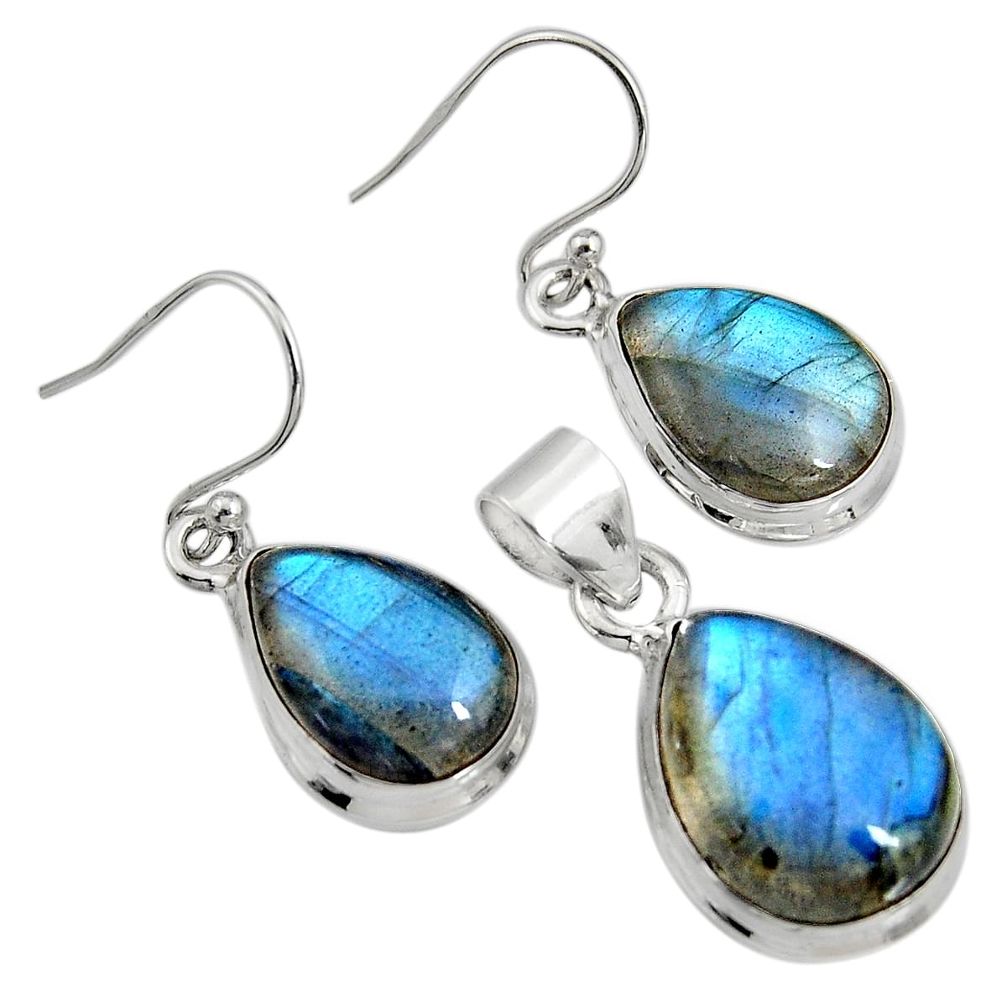 22.57cts natural blue labradorite 925 sterling silver pendant earrings set r8827