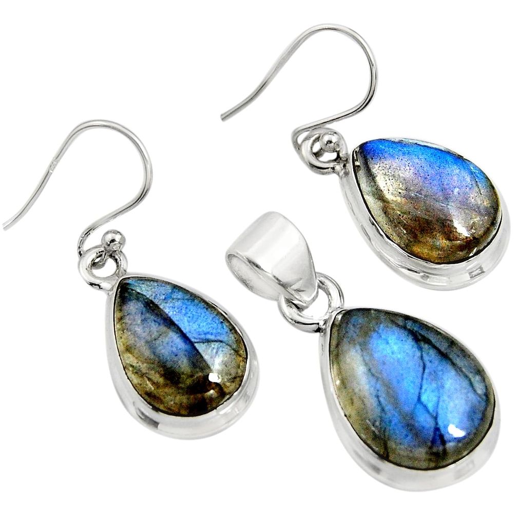20.39cts natural blue labradorite 925 sterling silver pendant earrings set r8829