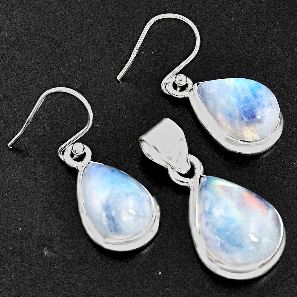 21.76cts natural rainbow moonstone 925 silver pendant earrings set r8833