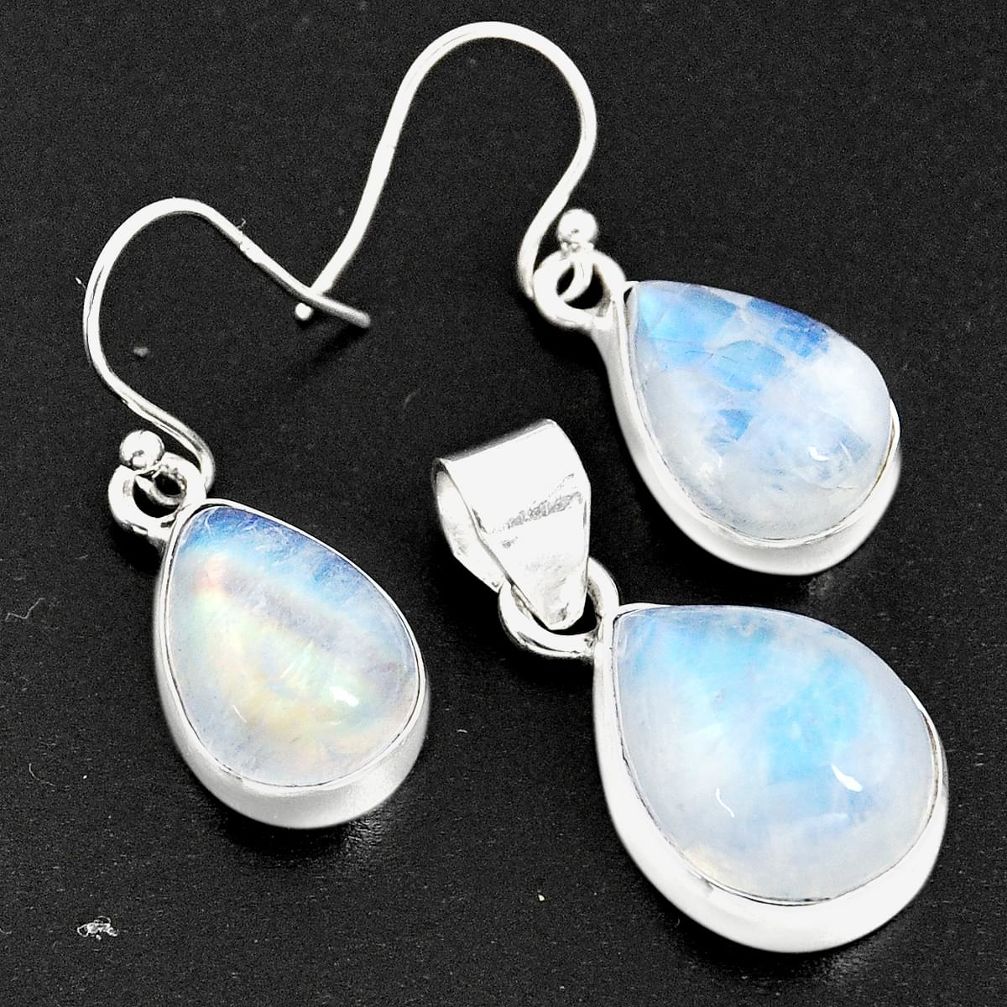 19.87cts natural rainbow moonstone 925 silver pendant earrings set r8838