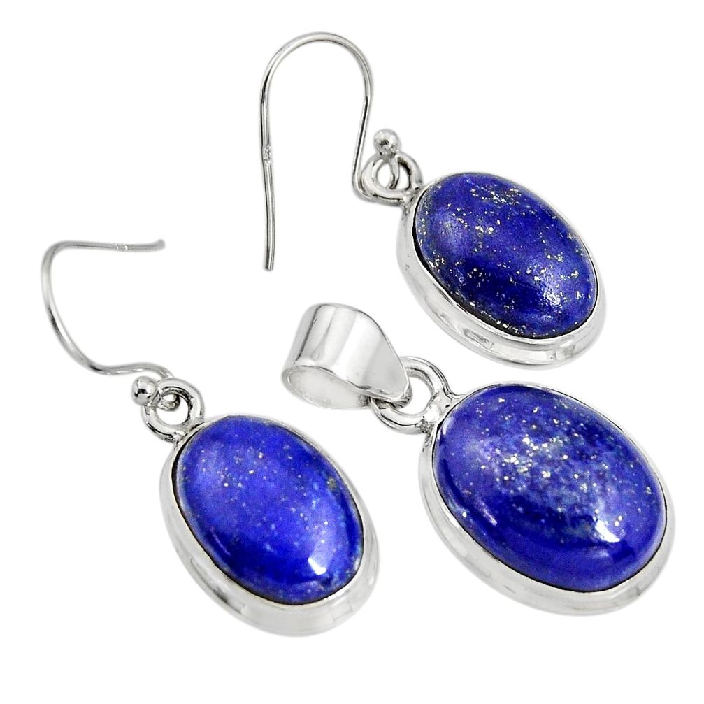 21.76cts natural blue lapis lazuli oval 925 silver pendant earrings set r8847