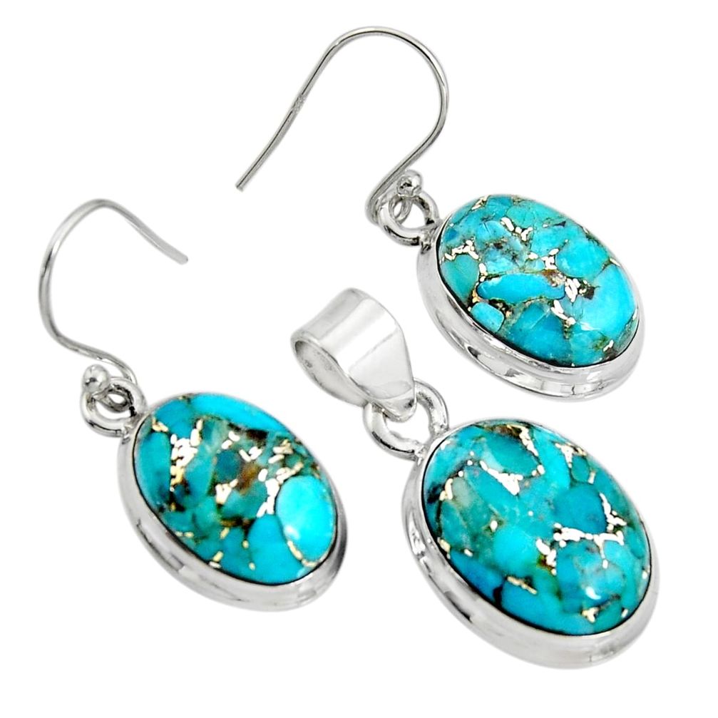 20.83cts blue copper turquoise 925 sterling silver pendant earrings set r8857