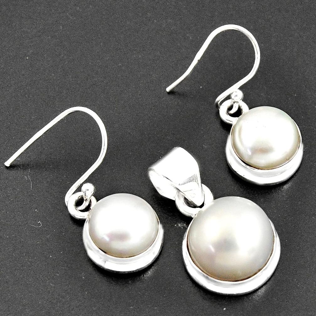 18.51cts natural white pearl 925 sterling silver pendant earrings set r8861