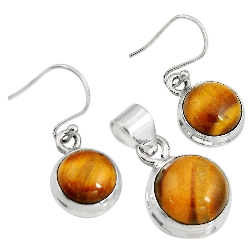 16.93cts natural brown tiger's eye 925 silver pendant earrings set r8872