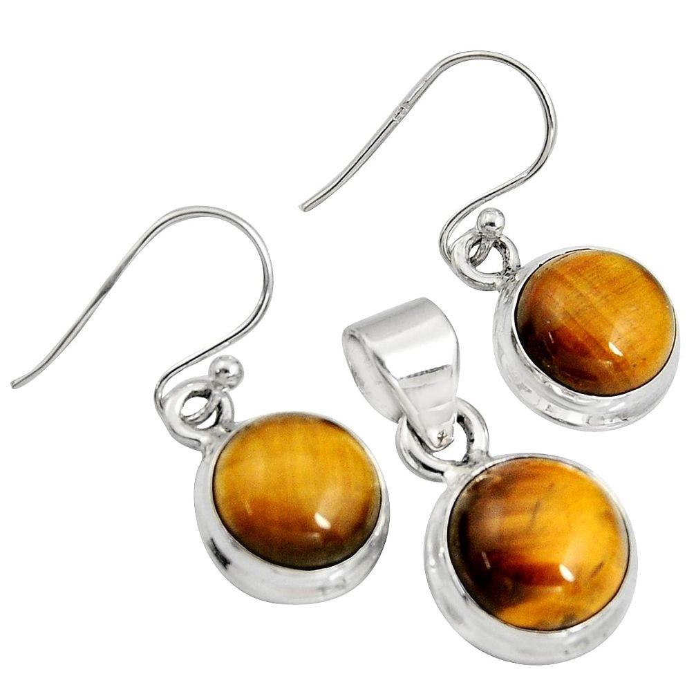 15.33cts natural brown tiger's eye 925 silver pendant earrings set r8875