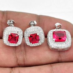 AMAZING RED RUBY QUARTZ TOPAZ PENDANT EARRINGS 925 SILVER SET JEWELRY H32754