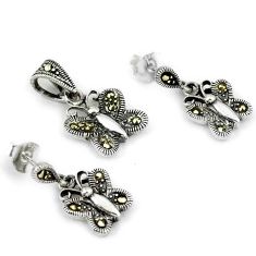 Butterfly marcasite 925 sterling silver pendant earrings set jewelry h45324