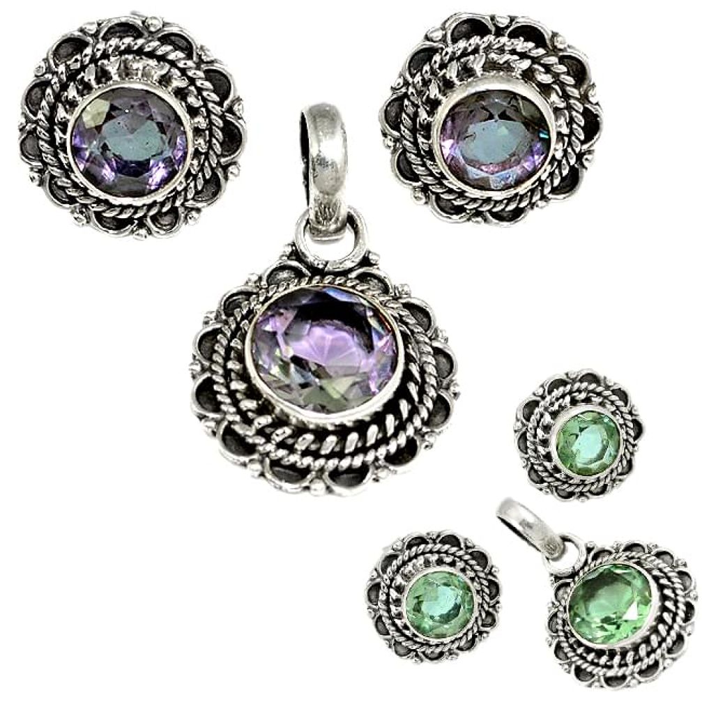 Color changeable alexandrite (lab) 925 silver pendant earrings set h92303