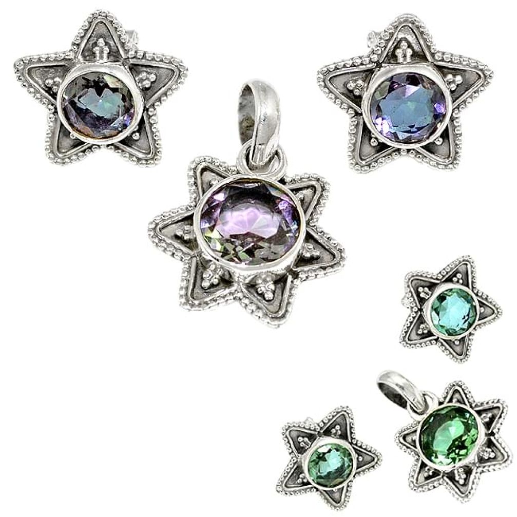 Color changeable alexandrite (lab) 925 silver pendant earrings set h92312