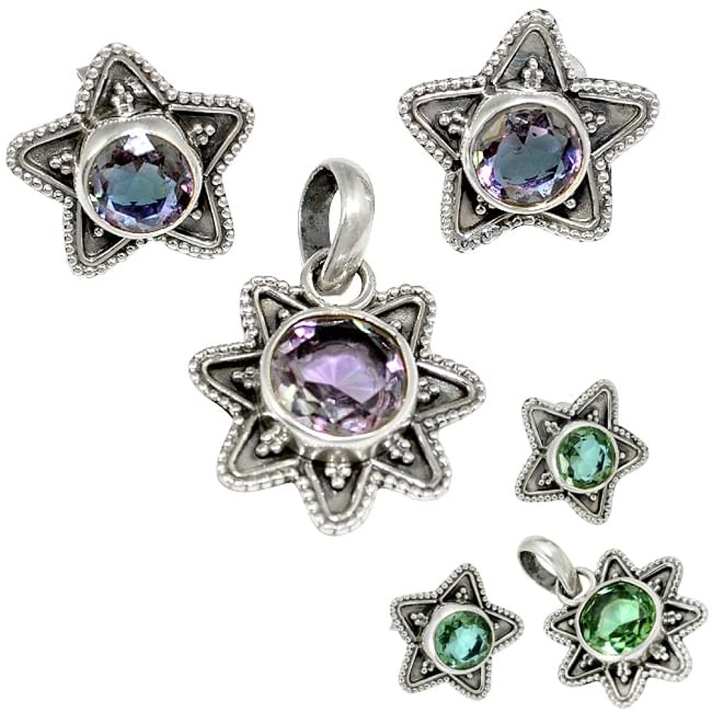 Color changeable alexandrite (lab) round 925 silver pendant earrings set h92305