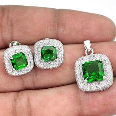 ELEGANT 925 SILVER PENDANT EARRINGS SET GREEN RUSSIAN NANO EMERALD TOPAZ H32713