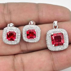 ELEGANT NATURAL WHITE TOPAZ RED GARNET 925 SILVER PENDANT EARRINGS SET H32759
