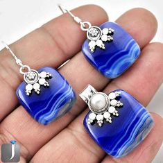 51.36CT ELITE NATURAL BLUE BOTSWANA AGATE 925 SILVER PENDANT EARRINGS SET F36641