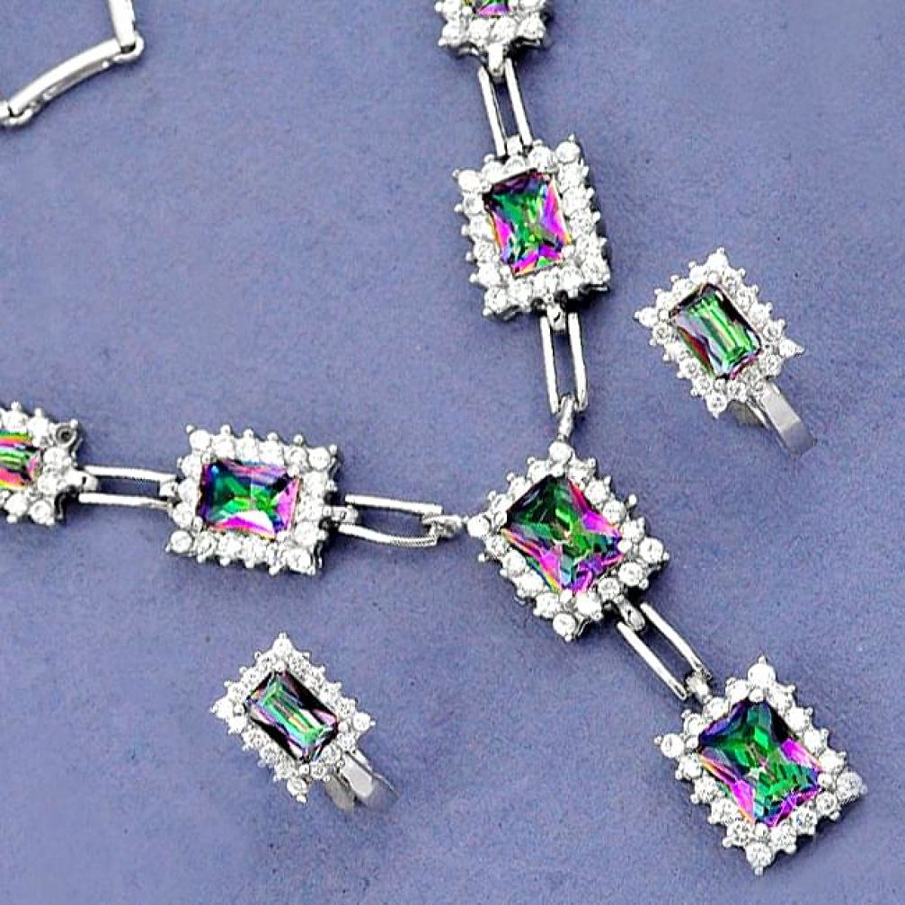 EXCELLENT RAINBOW TOPAZ TOPAZ 925 STERLING SILVER EARRINGS NECKLACE H42757