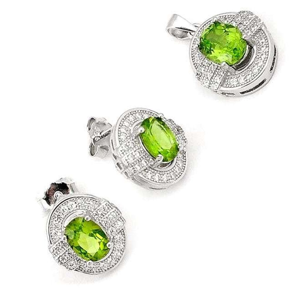 EXOTIC NATURAL GREEN PERIDOT OVAL TOPAZ 925 SILVER PENDANT EARRINGS SET H20788