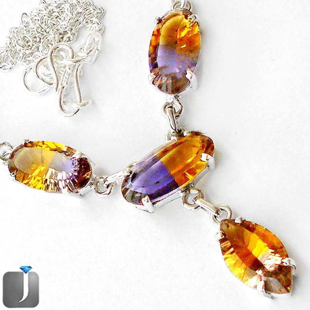 45.08cts FINE MULTICOLOR AMETRINE 925 SILVER EARRINGS NECKLACE SET E88790