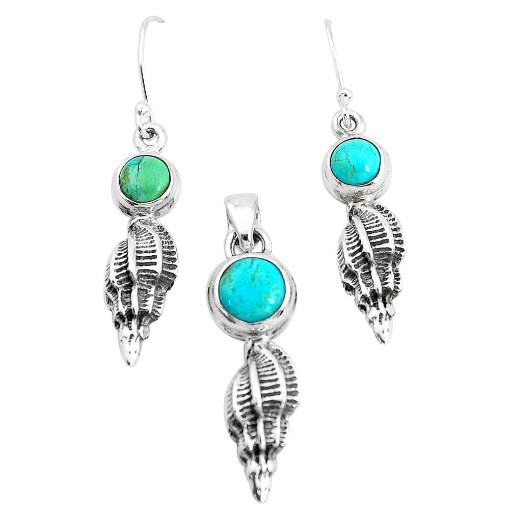 6.42cts green arizona mohave turquoise 925 silver pendant earrings set p38576