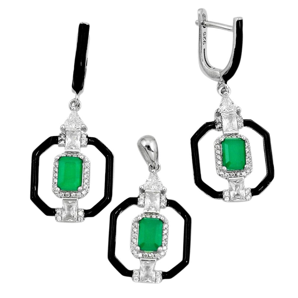 11.00cts green emerald (lab) topaz enamel 925 silver pendant earrings set c2581