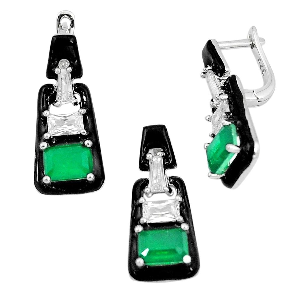 10.53cts green emerald (lab) topaz enamel 925 silver pendant earrings set c2596
