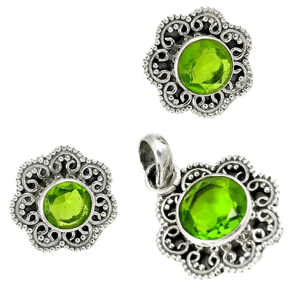 Green parrot peridot quartz 925 sterling silver pendant earrings set h92351