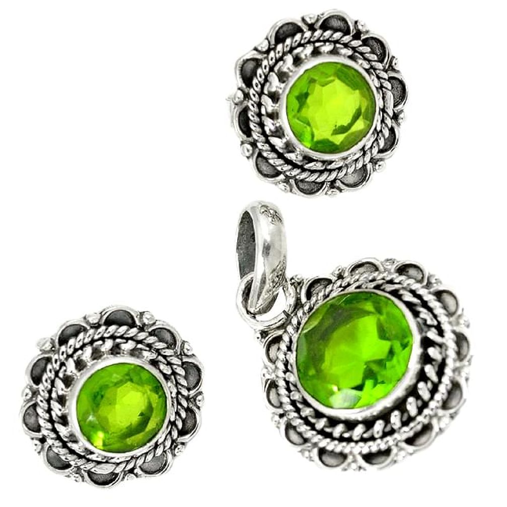 Green peridot quartz 925 sterling silver pendant earrings set jewelry h92311
