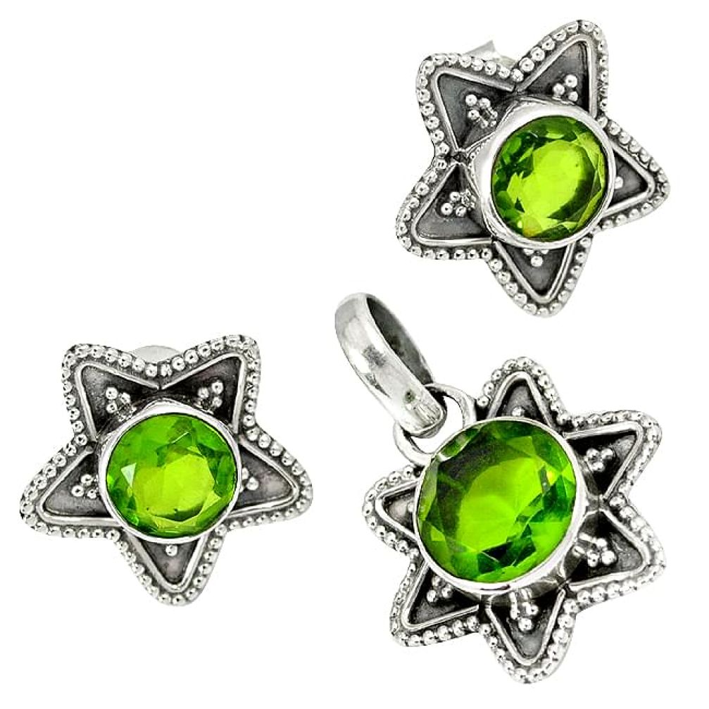 Green peridot quartz 925 sterling silver pendant earrings set jewelry h92316