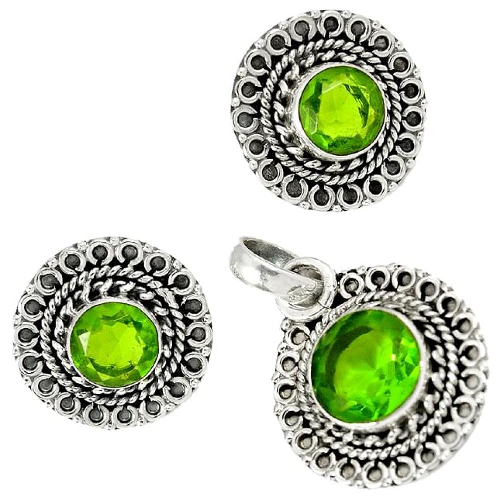 Green peridot quartz 925 sterling silver pendant earrings set jewelry h92325