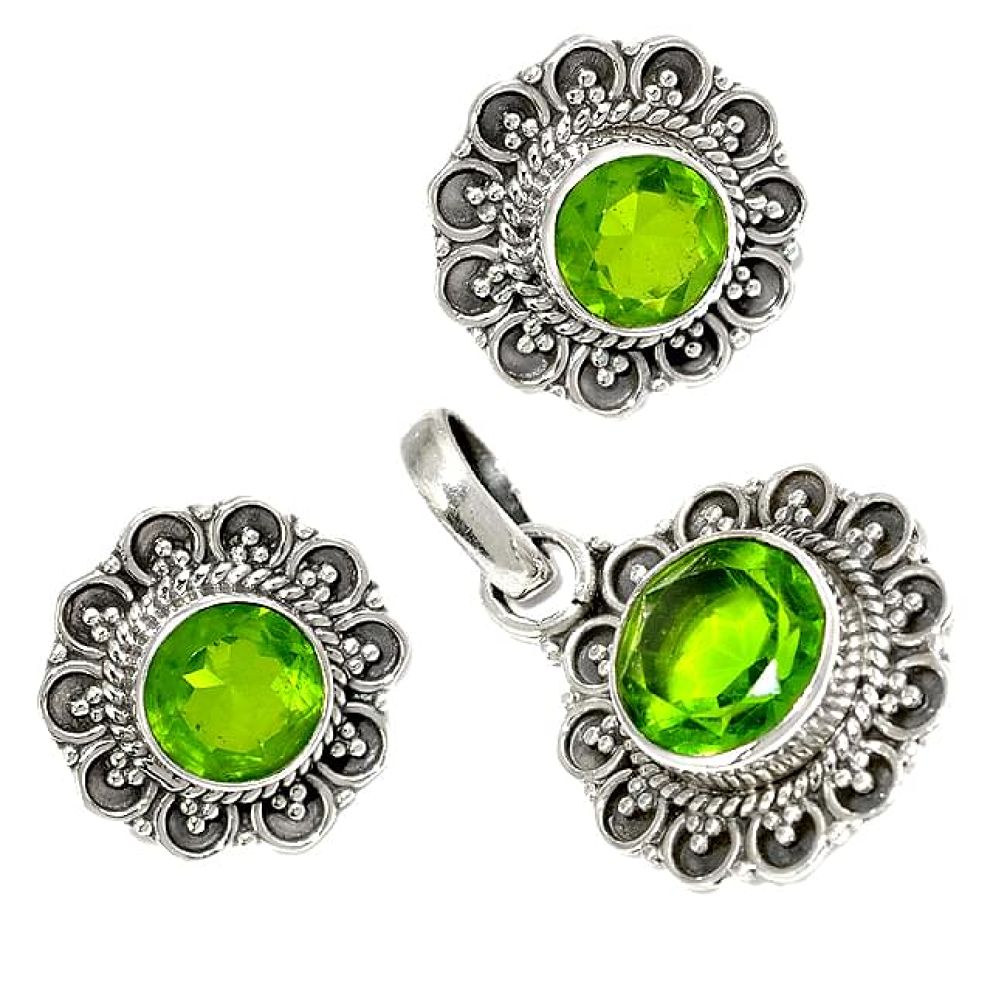 Green peridot quartz 925 sterling silver pendant earrings set jewelry h92334