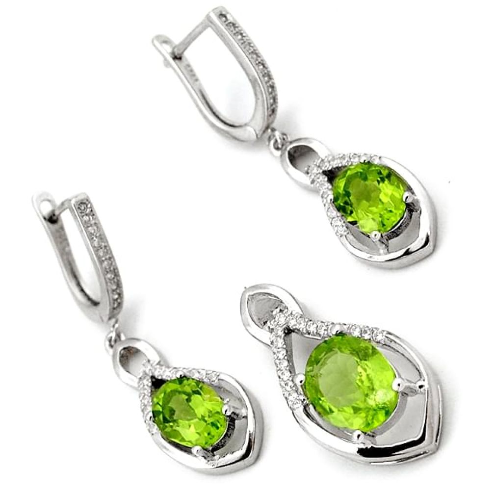 GREEN PERIDOT QUARTZ WHITE TOPAZ 925 SILVER PENDANT EARRINGS SET JEWELRY H7838