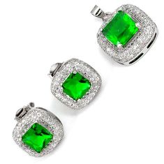 GREEN RUSSIAN NANO EMERALD WHITE TOPAZ 925 SILVER PENDANT EARRINGS SET H7893