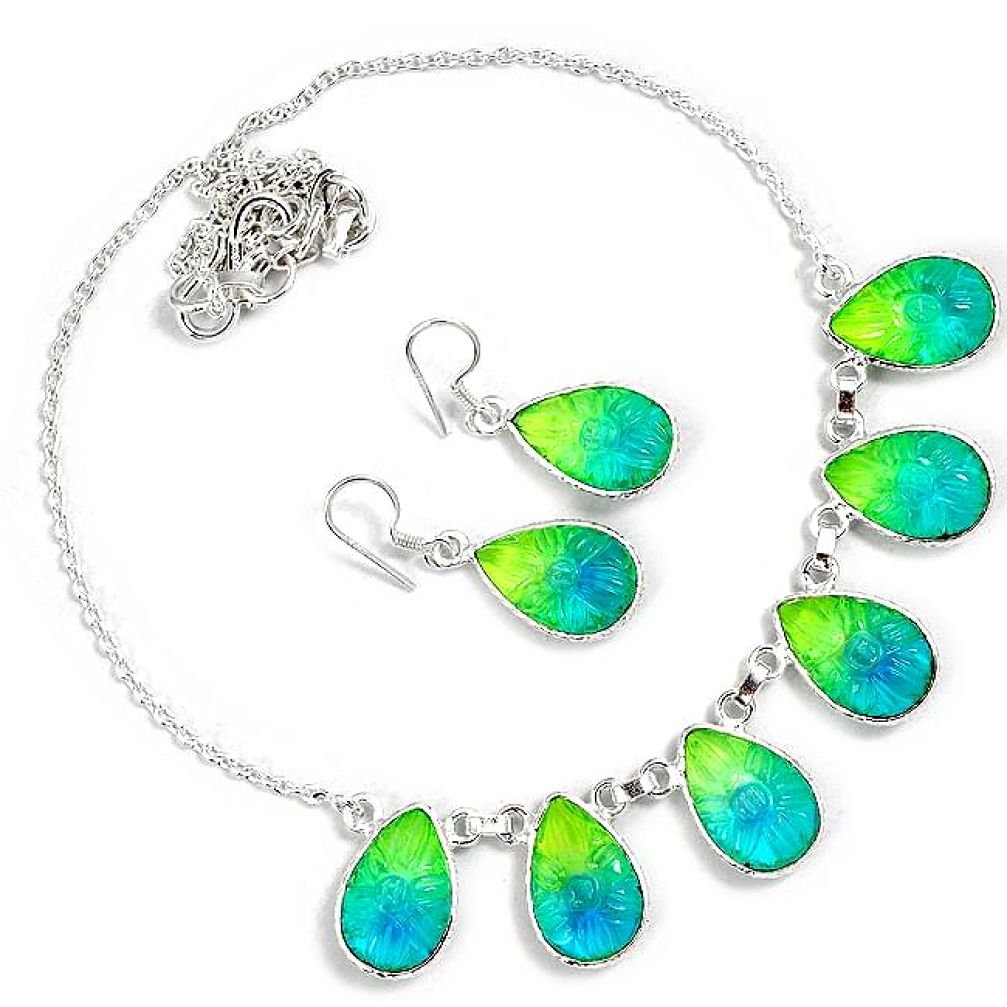 Green tourmaline quartz 925 sterling silver earrings necklace set jewelry h89513