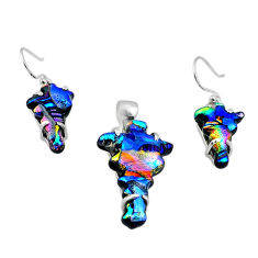 925 silver 27.72cts carving dichroic glass cross pendant earrings set u28735