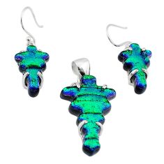 925 silver 33.47cts carving dichroic glass cross pendant earrings set u28738