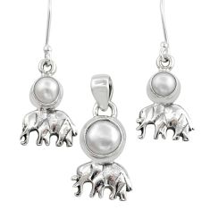 925 silver 5.43cts elephant natural white pearl pendant earrings set u88294