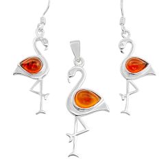 925 silver 4.02cts flamingo natural baltic amber pendant earrings set c28825