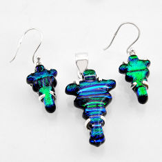 925 silver 30.88cts multi color dichroic glass fancy pendant earrings set y91935