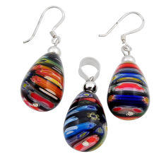 925 silver 39.82cts multi color italian murano glass pendant earrings set n20557