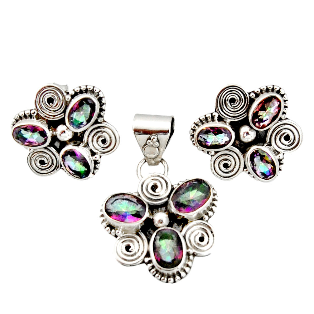 925 silver 10.74cts multi color rainbow topaz oval pendant earrings set r20951