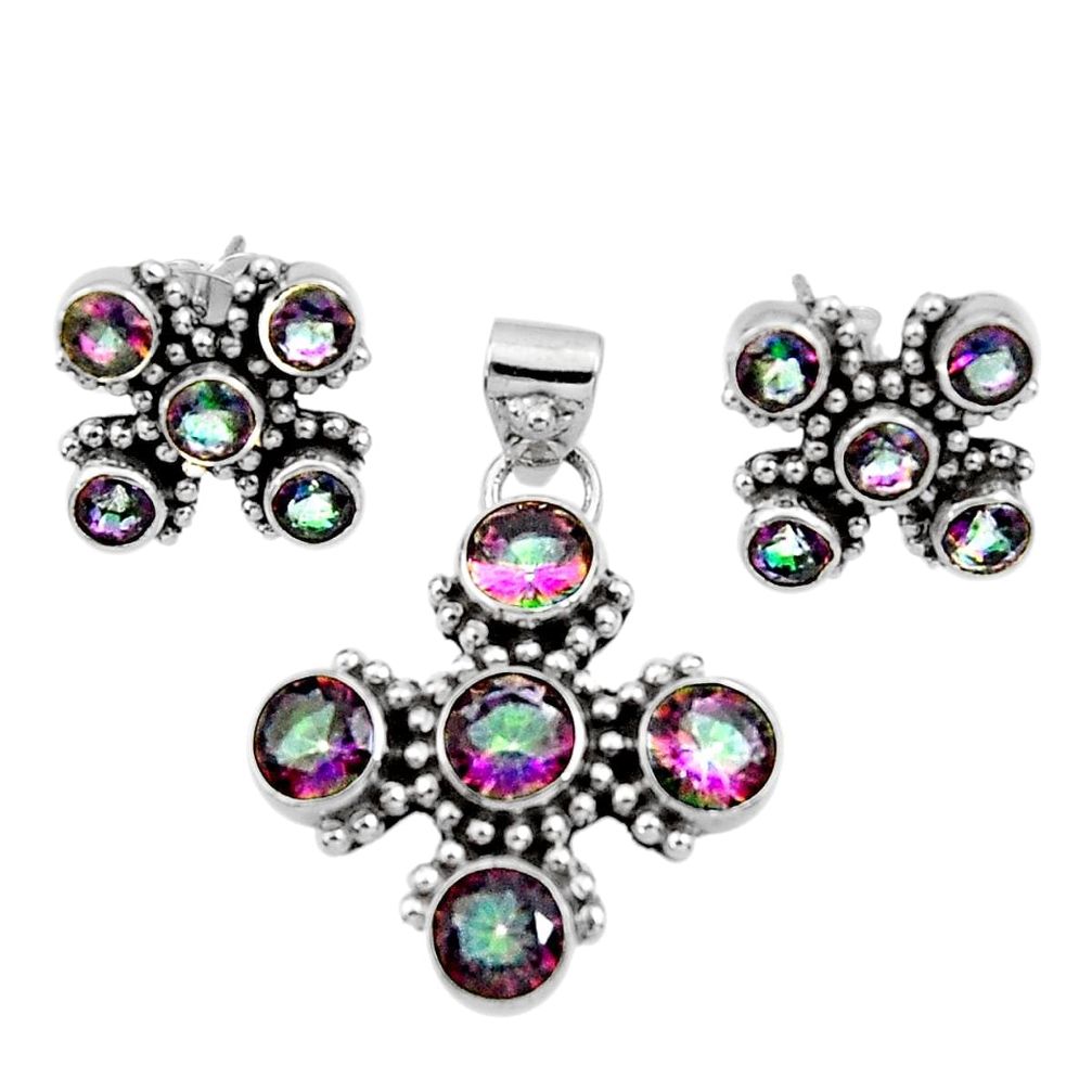 cts multi color rainbow topaz round pendant earrings set d44460