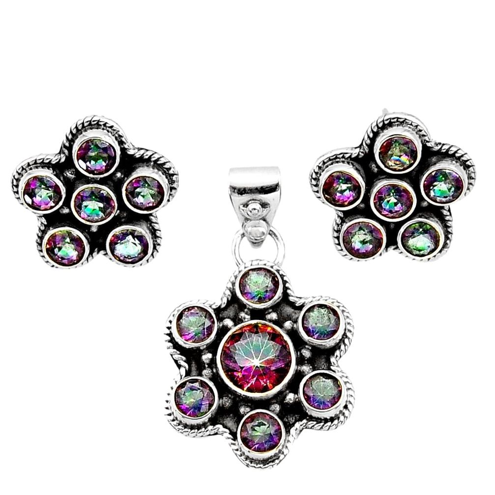 cts multi color rainbow topaz round pendant earrings set d44464